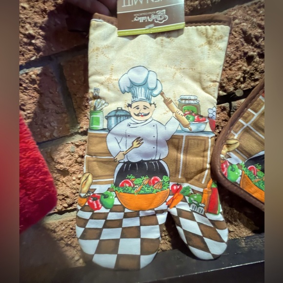 3~Pcs Chef 100% Cotton Kitchen Sets: 1~Oven Mitt, & 2~ Pot Holder 100%Cotton - Picture 2 of 6